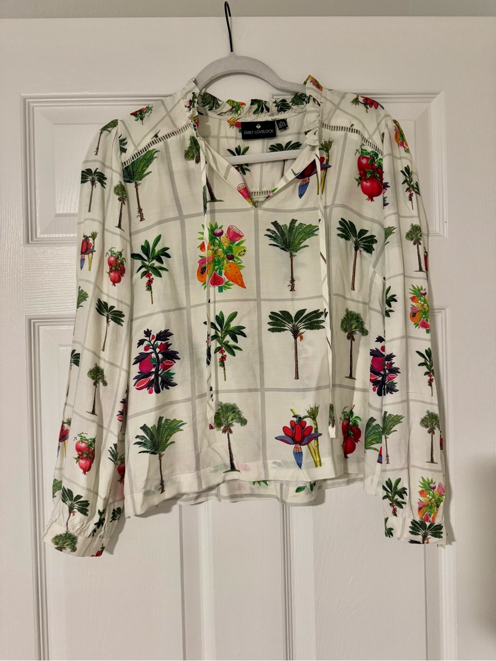 Emily Lovelock Tropical Fruit & Palm Print Blouse – XS – NWOT